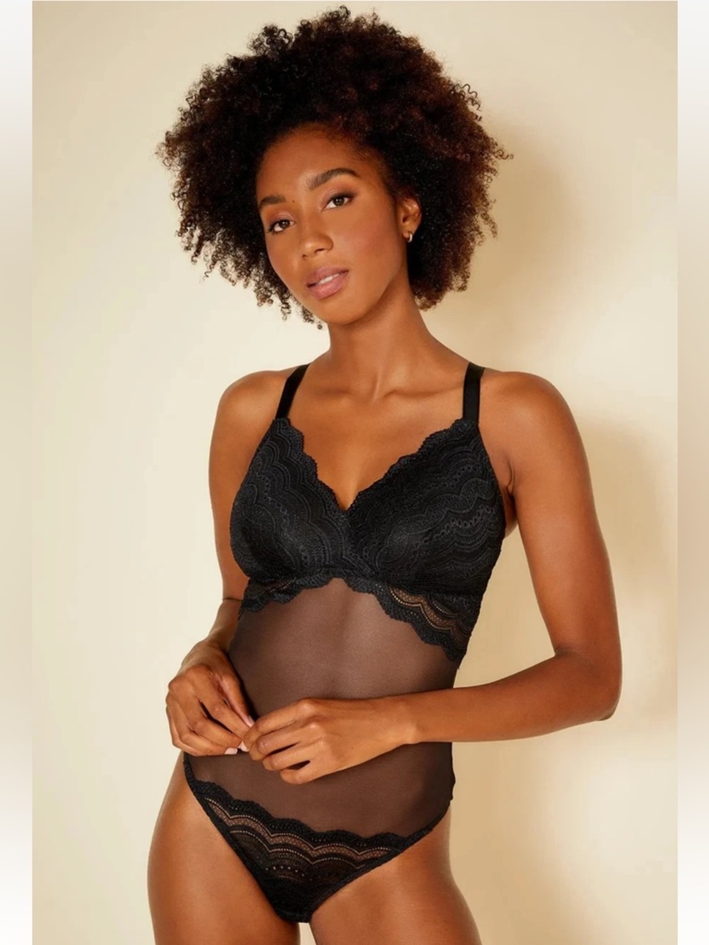 Cosabella Ceylon Curvy Teddy Lace Mesh Bodysuit Lingerie Black Size Large New